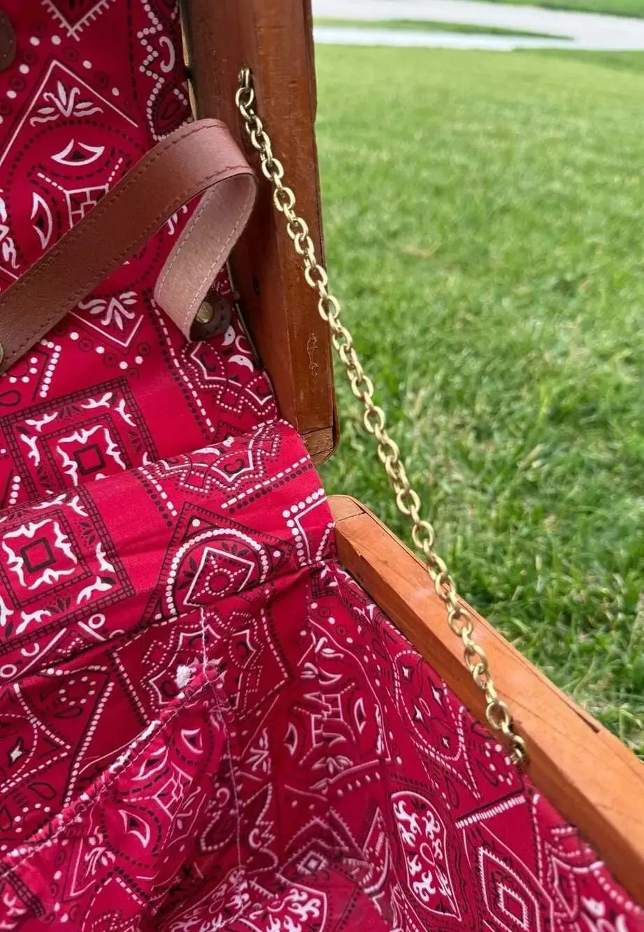 Vintage Wicker Picnic Basket with Red Bandana Print Lining